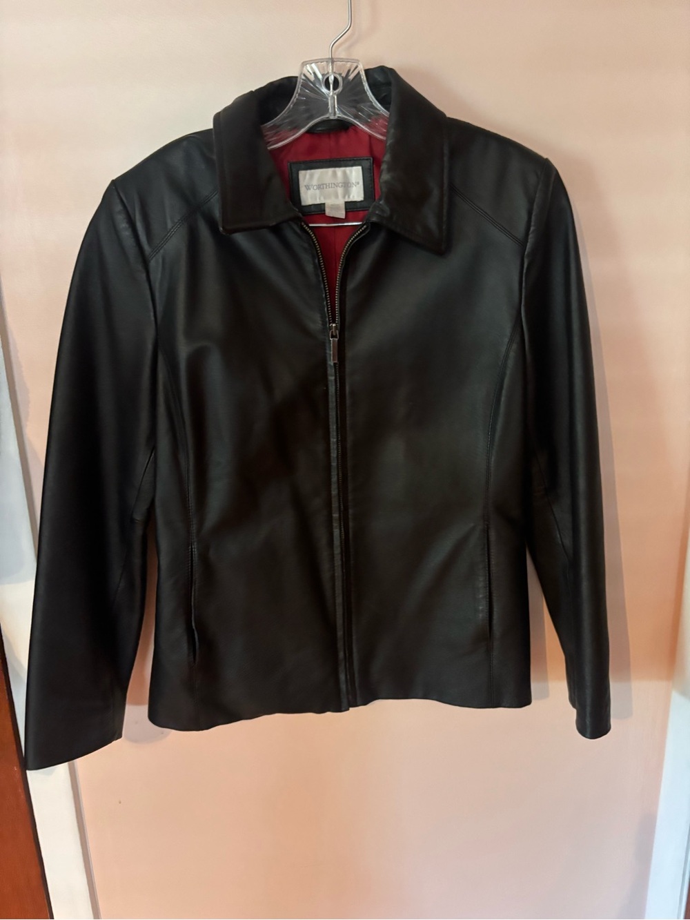 Vintage Classic Black Genuine Leather Full Zip Jacket w Pockets Bikercore Grunge